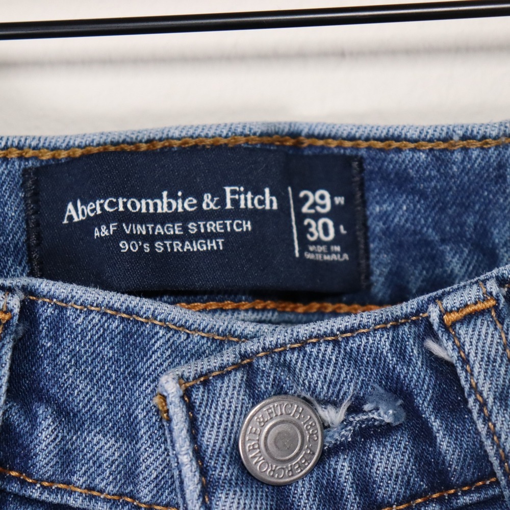 Abercrombie & Fitch 90s Straight Leg Jeans Blue 29x30 Distressed Vintage Stretch - Picture 2 of 5